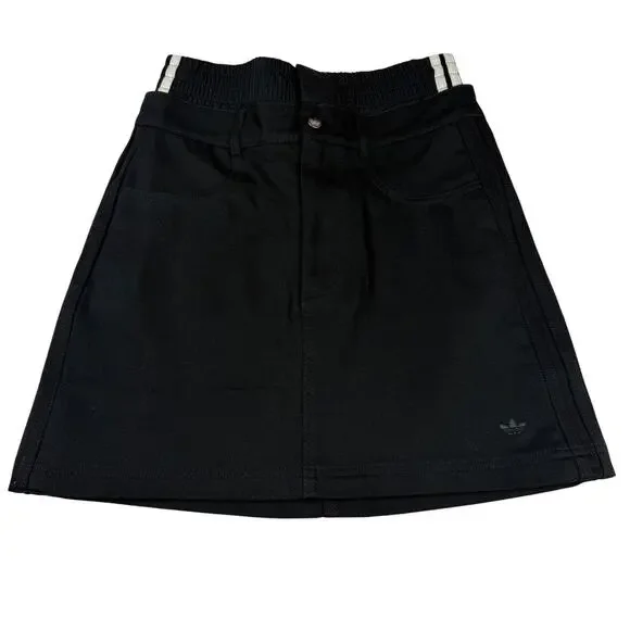 Adidas Firebird Denim Mini Skirt Black Size 2 - Picture 3 of 6